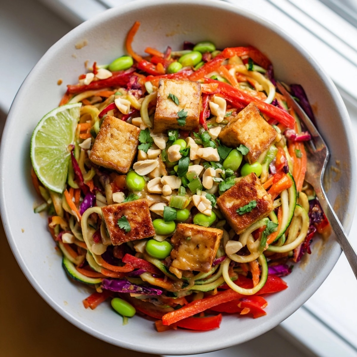 Vibrant Zucchini Noodle Bowls: Spiralized veggie pasta tossed in sesame-ginger dressing.