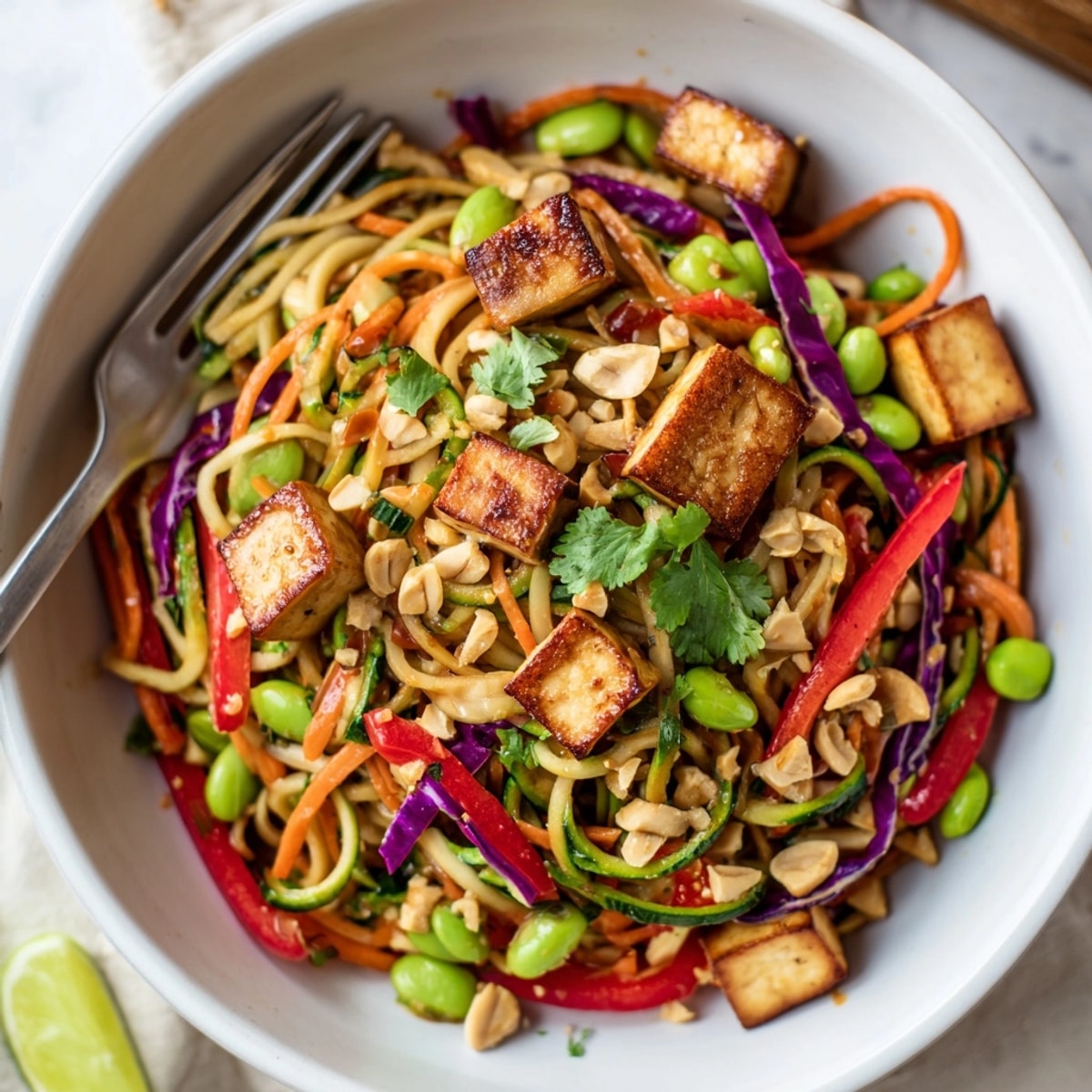 Close-up of delicious Zucchini Noodle Bowls; a light, customizable meal with crisp textures.