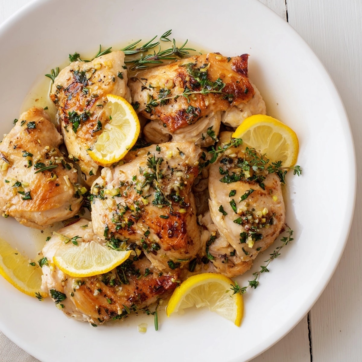 Juicy Lemon Herb Chicken recipe: fragrant herbs mingle with zesty lemon in pan drippings.