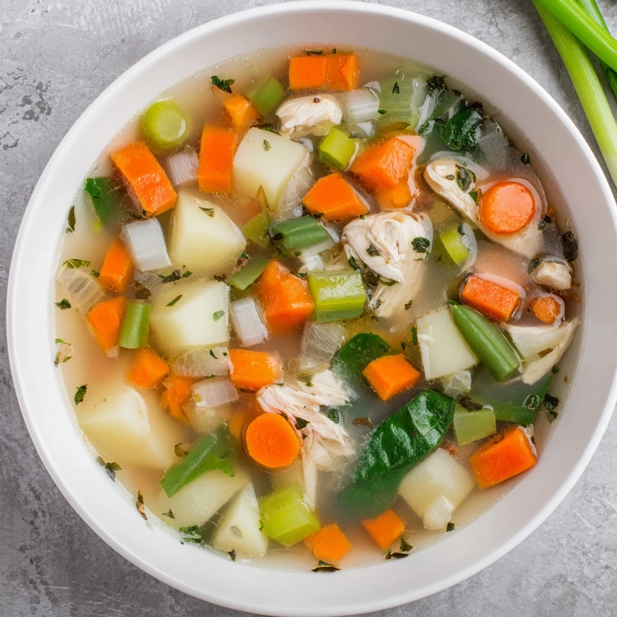 A warm bowl of Snowy Day Low Fat Soup, perfect for a cozy, healthy, and low-fat lunch or dinner.