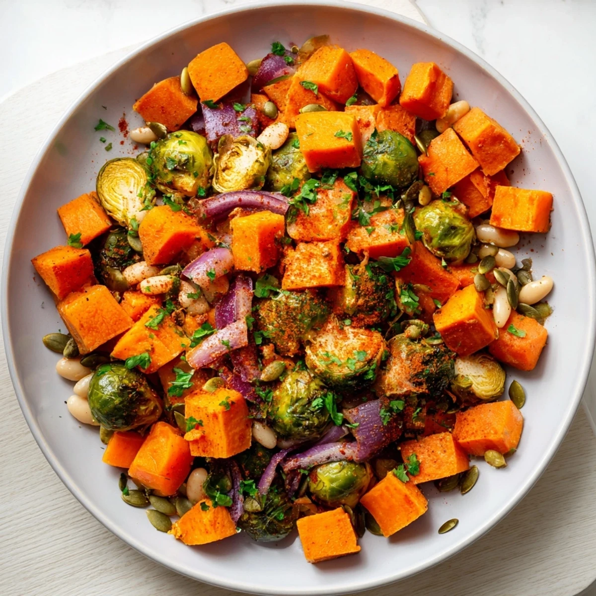 Warm, colorful Winter Harvest Vegan Skillet featuring a medley of hearty winter vegetables, delicious!