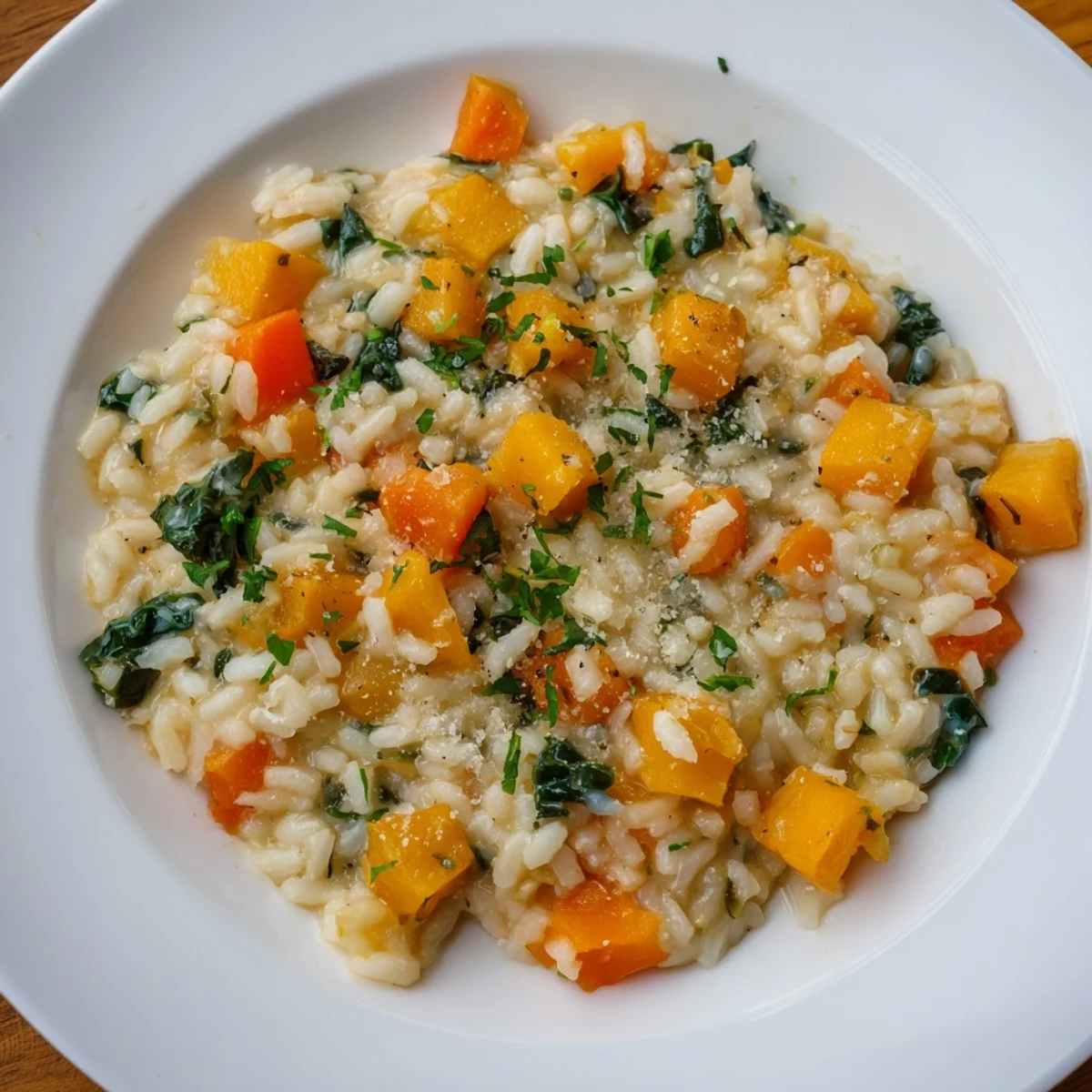 Creamy Winter Harvest Risotto, brimming with colorful winter vegetables and fresh parsley for serving.