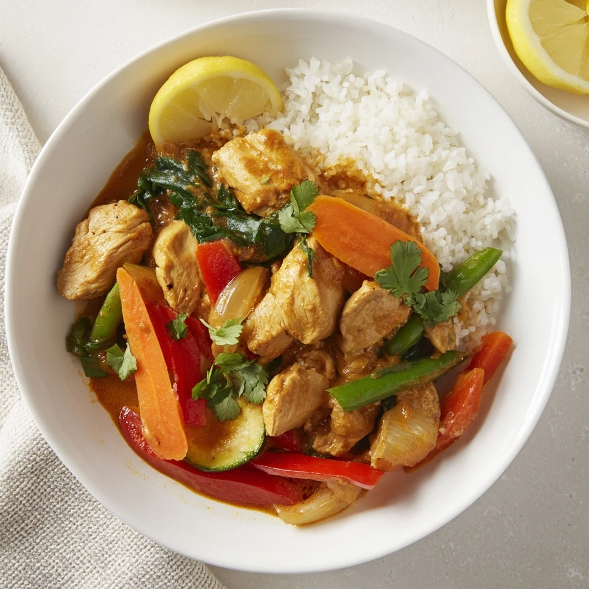 Served hot, this flavor-packed Fireside Low Fat Curry is a comforting, low-fat Indian-inspired dish.