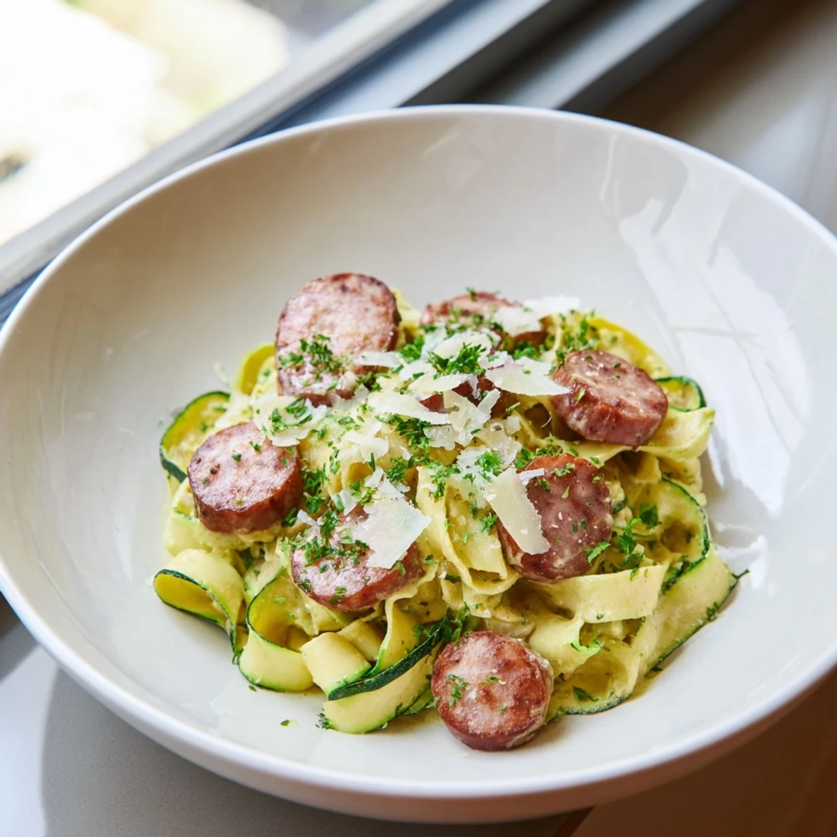 Tender Cozy Evening Low Carb Pasta with fresh herbs, ready for a comforting and satisfying dinner tonight.