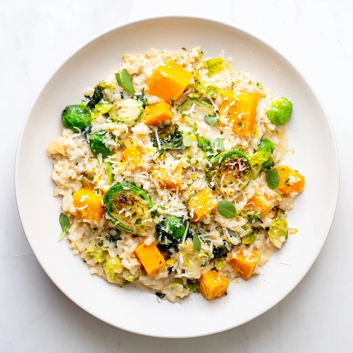 Creamy Winter Harvest Low Carb Risotto featuring vegetables, parmesan cheese, and a perfect texture.
