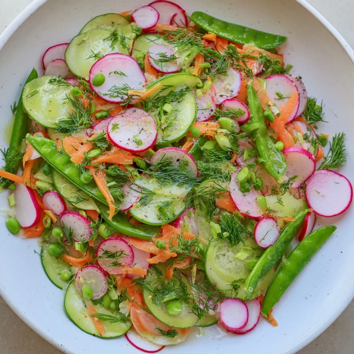 A refreshing close-up showcases the colorful Crisp Air Vegan Side Dish brimming with fresh herbs.