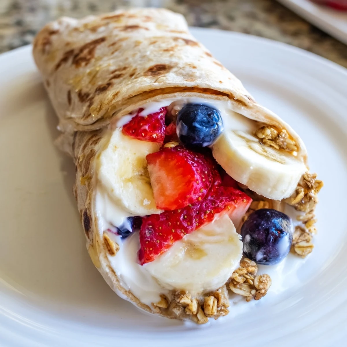 Ready-to-eat Frosty Morning Low Fat Wraps packed with fresh fruit and drizzled honey for a healthy breakfast.