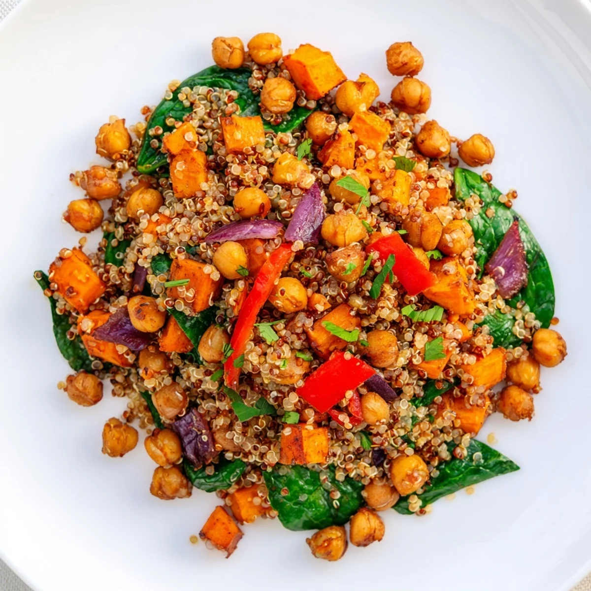 Hearty Fireside High Protein Side Dish served warm in a rustic bowl with quinoa and wilted spinach.
