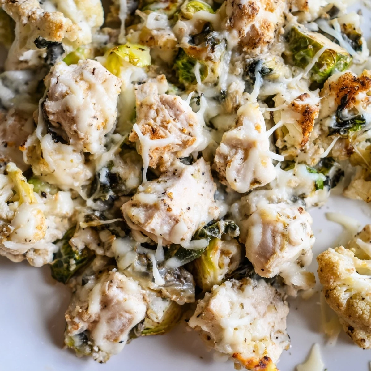Tender chicken, Brussels sprouts, and kale create the colorful base of the Winter Garden Keto Casserole.