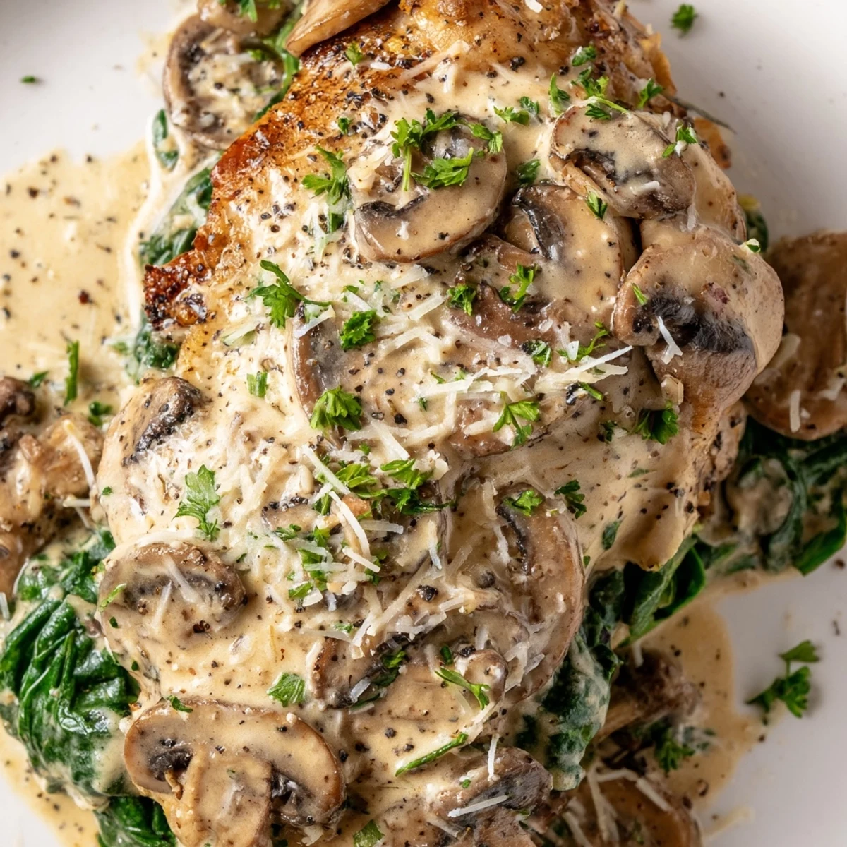 Served Cozy Evening Keto Chicken Skillet alongside roasted cauliflower, garnished with fresh parsley, perfect for a warm keto dinner.