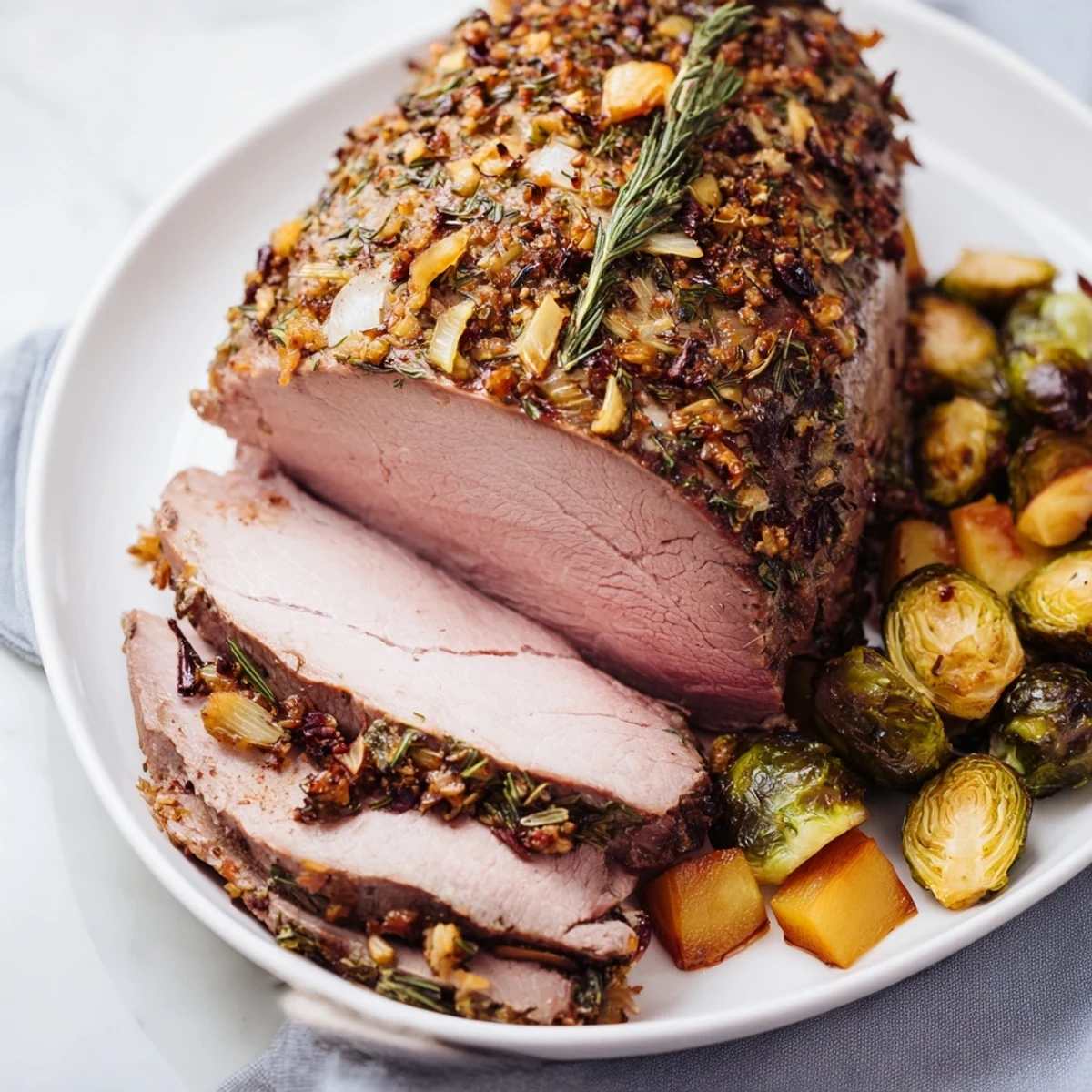 Golden roasted rutabaga, red onion, and tender beef slices from the Winter Harvest Keto Roast.