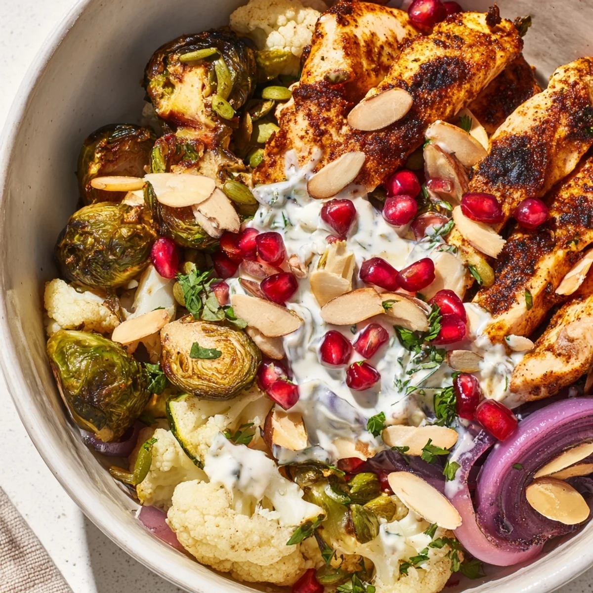 Festive Holiday Market Keto Bowl served in a rustic bowl with fresh parsley and toasted almonds for a cozy meal.