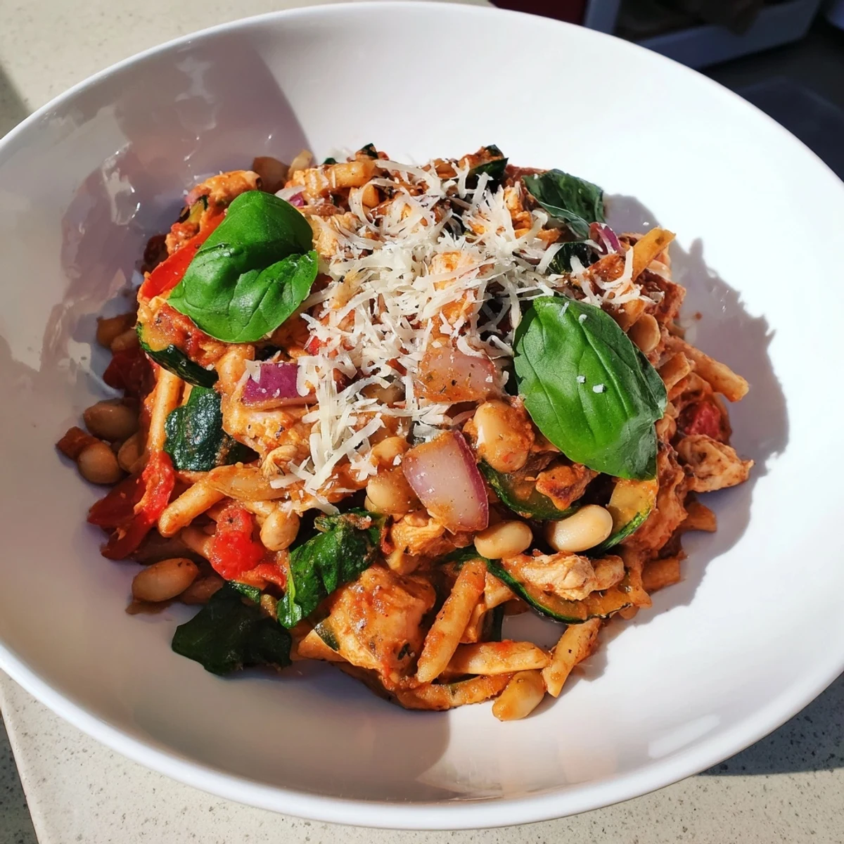 Tender chicken and white beans mingle with bell peppers in Fireside High Protein Pasta.