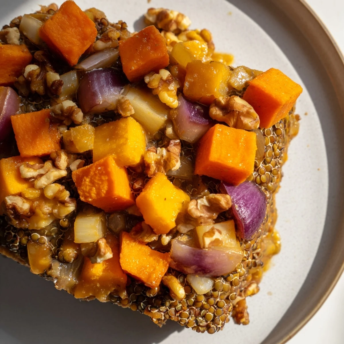 A slice of Seasonal Glow Vegan Roast on a plate with green beans and cranberry sauce for a festive meal.