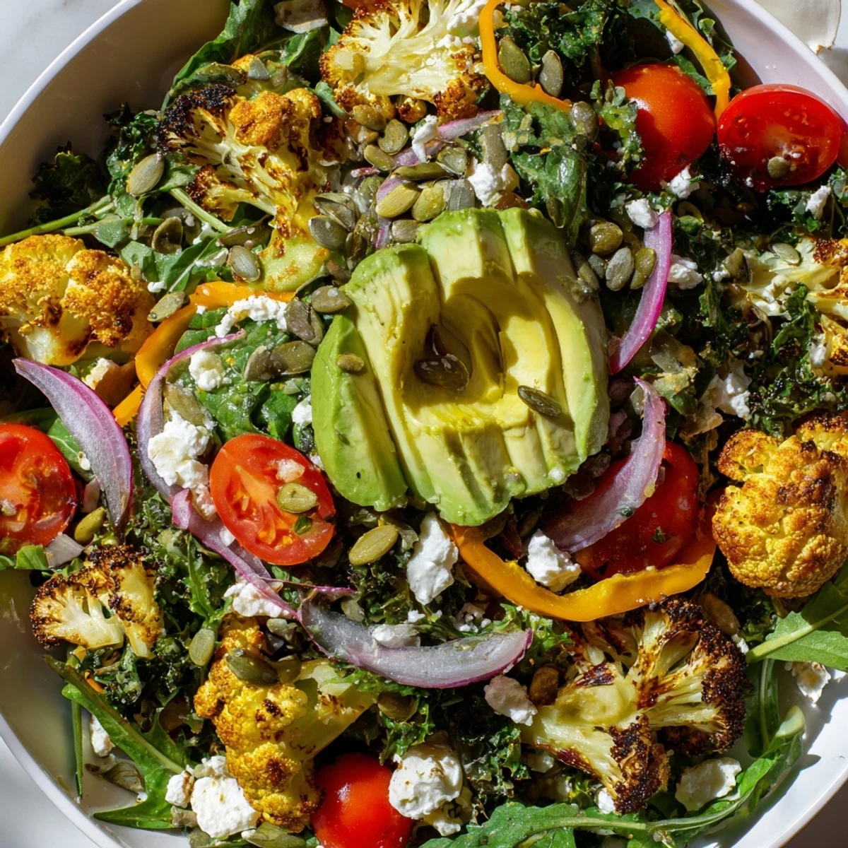 Solstice Keto Salad tossed with lemony dressing, vibrant cherry tomatoes, and golden roasted broccoli florets.