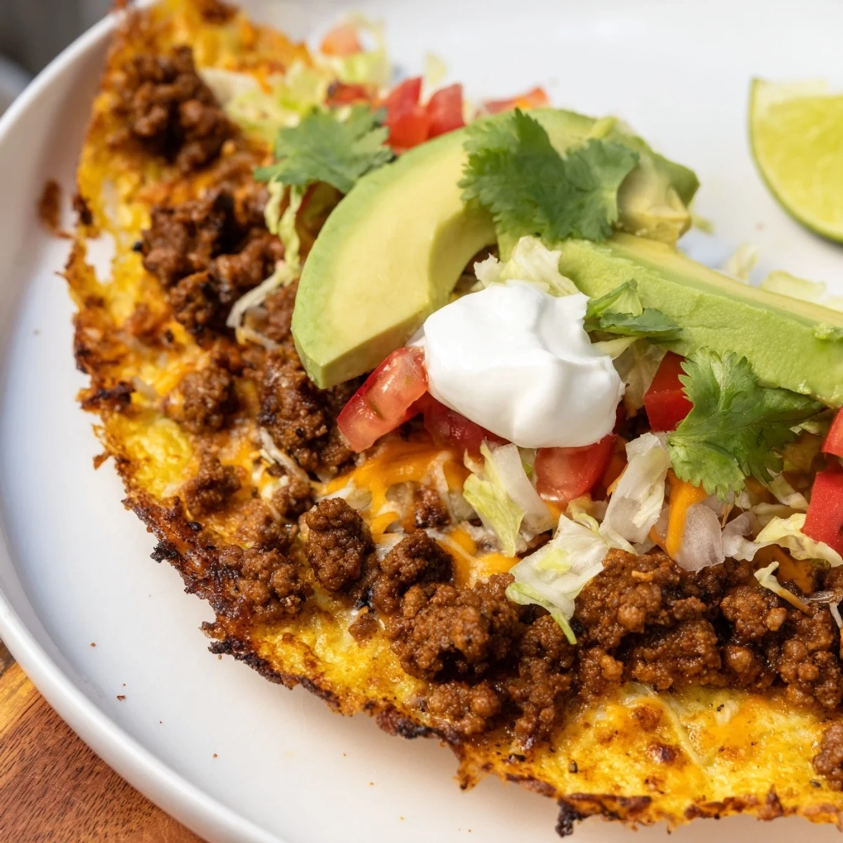 Savory spiced beef and melted cheese shells in Warm Hearth Low Carb Tacos topped with creamy sour cream.