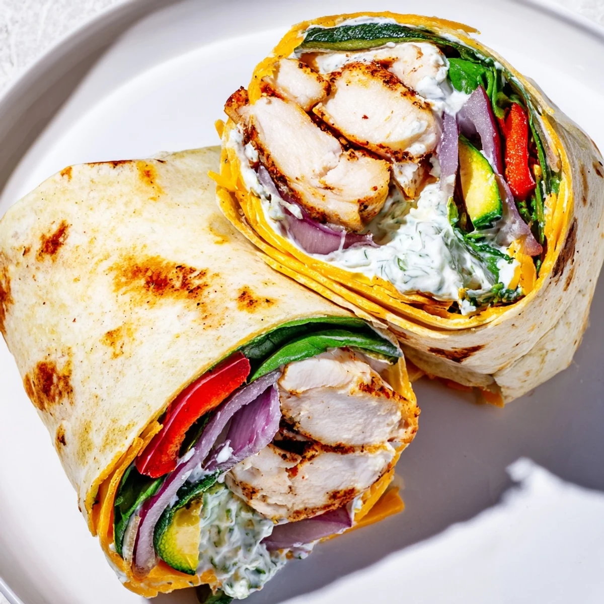 A creamy herb spread and melted cheddar cheese top this Cozy Evening Low Carb Wrap served on a rustic wooden table.