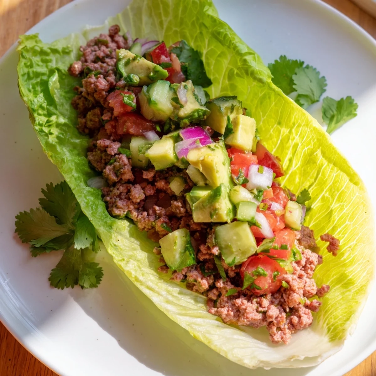 Vibrant Chilly Breeze Paleo Tacos are ready to serve, showcasing avocado salsa, cilantro garnish, and paleo-friendly ingredients for a refreshing meal.