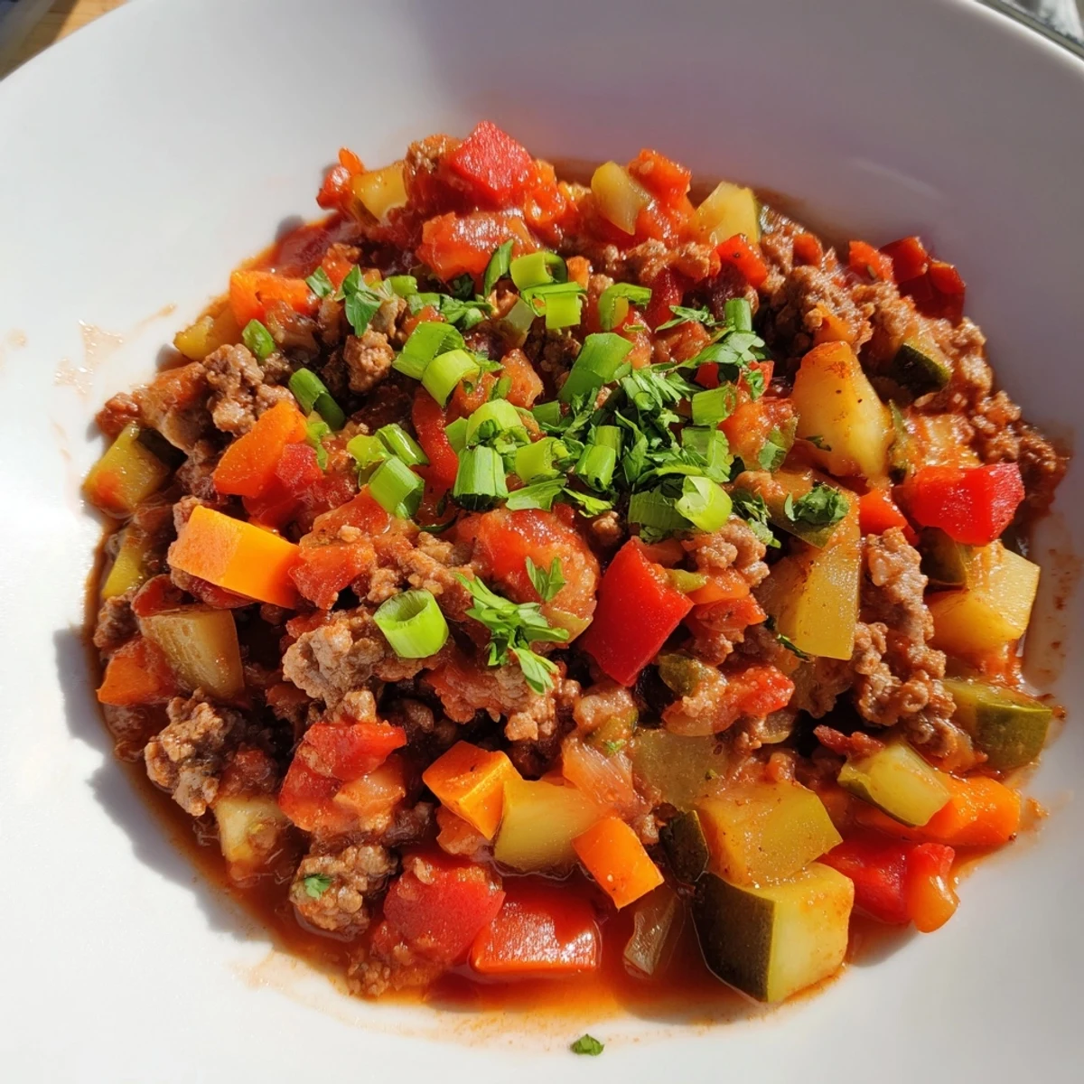 A steaming bowl of Warm Hearth Paleo Chili topped with avocado and cilantro sits beside a lime wedge.