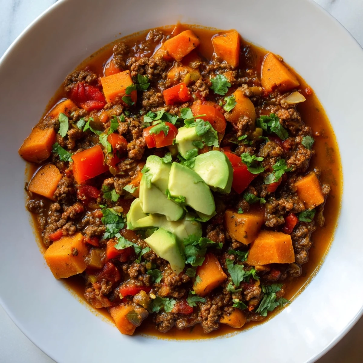 This rustic Winter Harvest Paleo Chili features tender sweet potatoes and carrots in a rich, spice-scented broth.