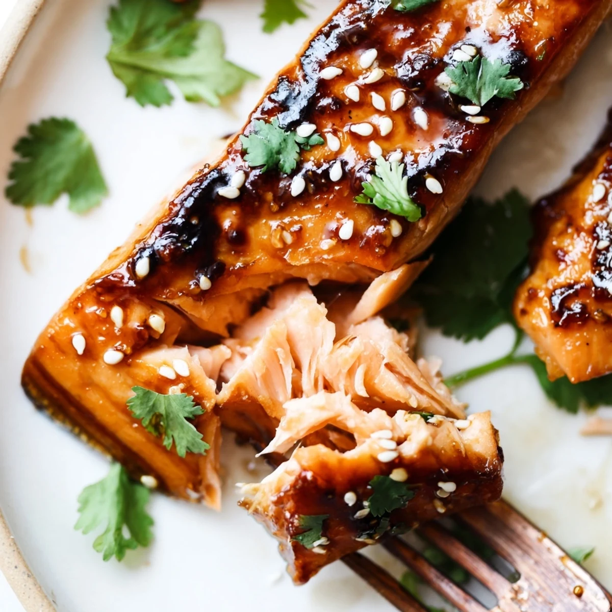 Baked salmon with shiny miso glaze served over refreshing sesame cucumber slaw