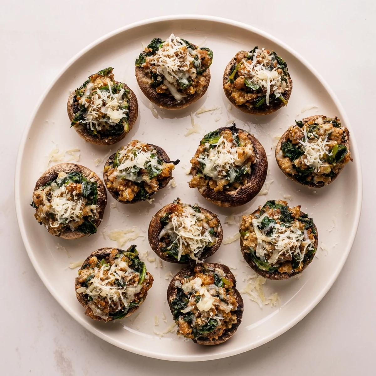 Delicious Italian style stuffed mushrooms with turkey spinach and basil pesto filling baked to golden perfection