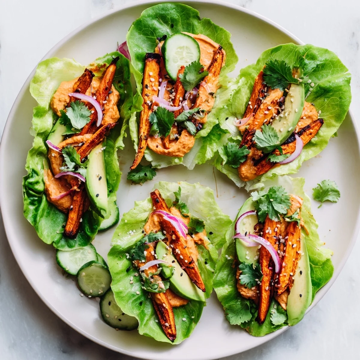 Roasted Carrot Harissa Hummus Wraps