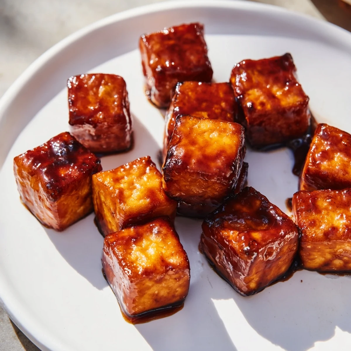 Glossy smoky maple glazed tofu paired with refreshing vibrant slaw featuring red cabbage julienned carrot and sliced peppers