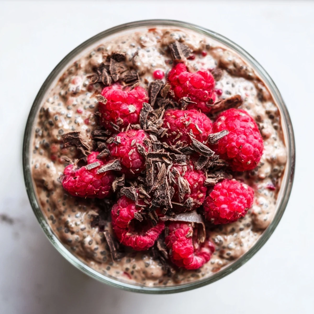 Swirled Chocolate Raspberry Protein Chia Cream showing layered raspberry puree and chocolate pudding texture