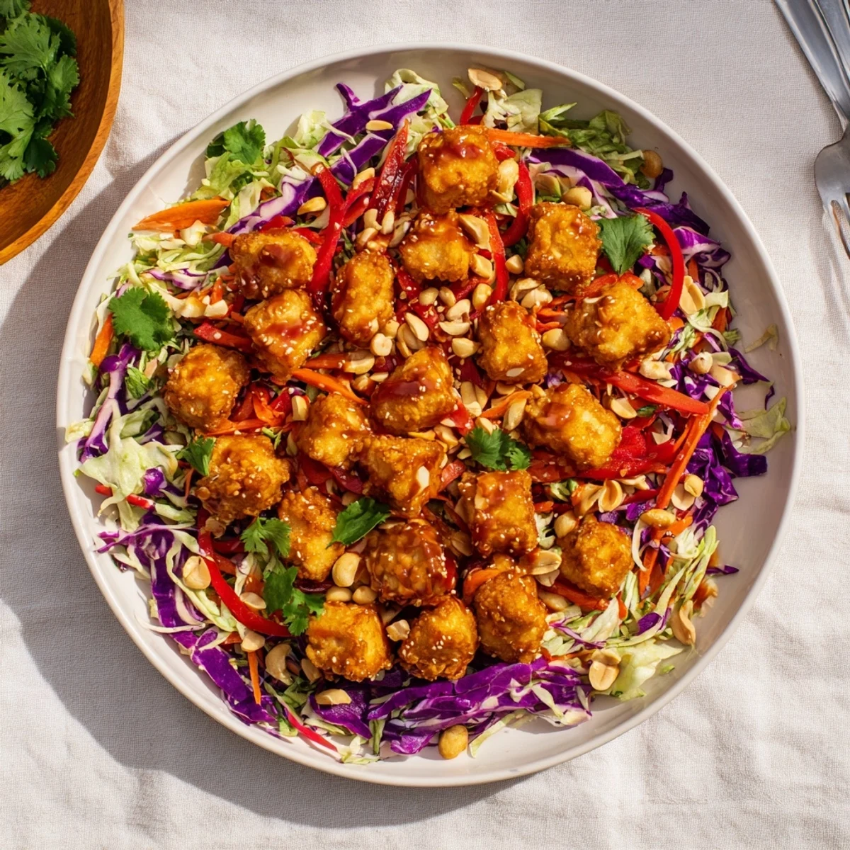 Crispy Garlic Chili Tofu Peanut Cabbage