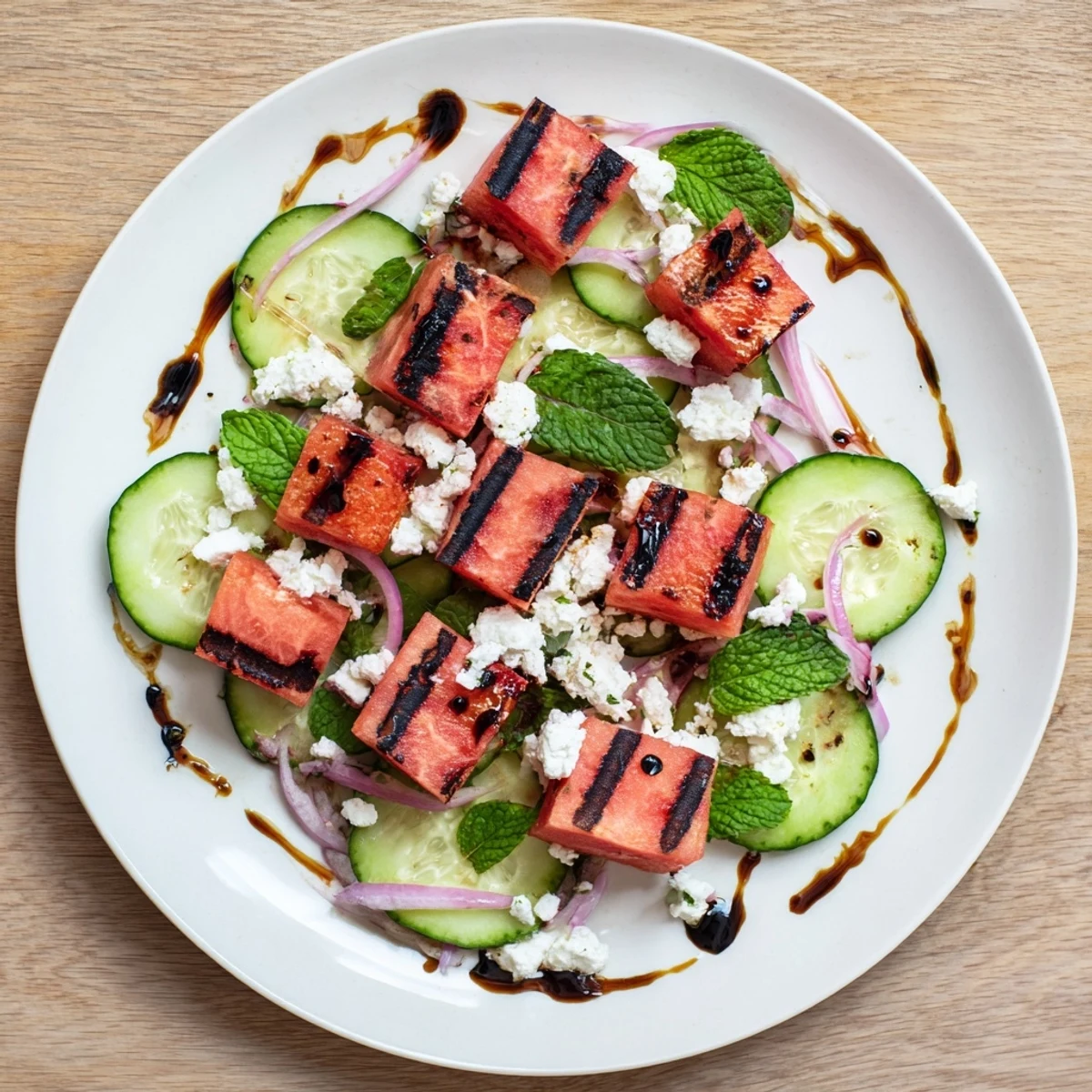 Summer grilled watermelon and feta mint salad featuring smoky grilled watermelon paired with tangy feta