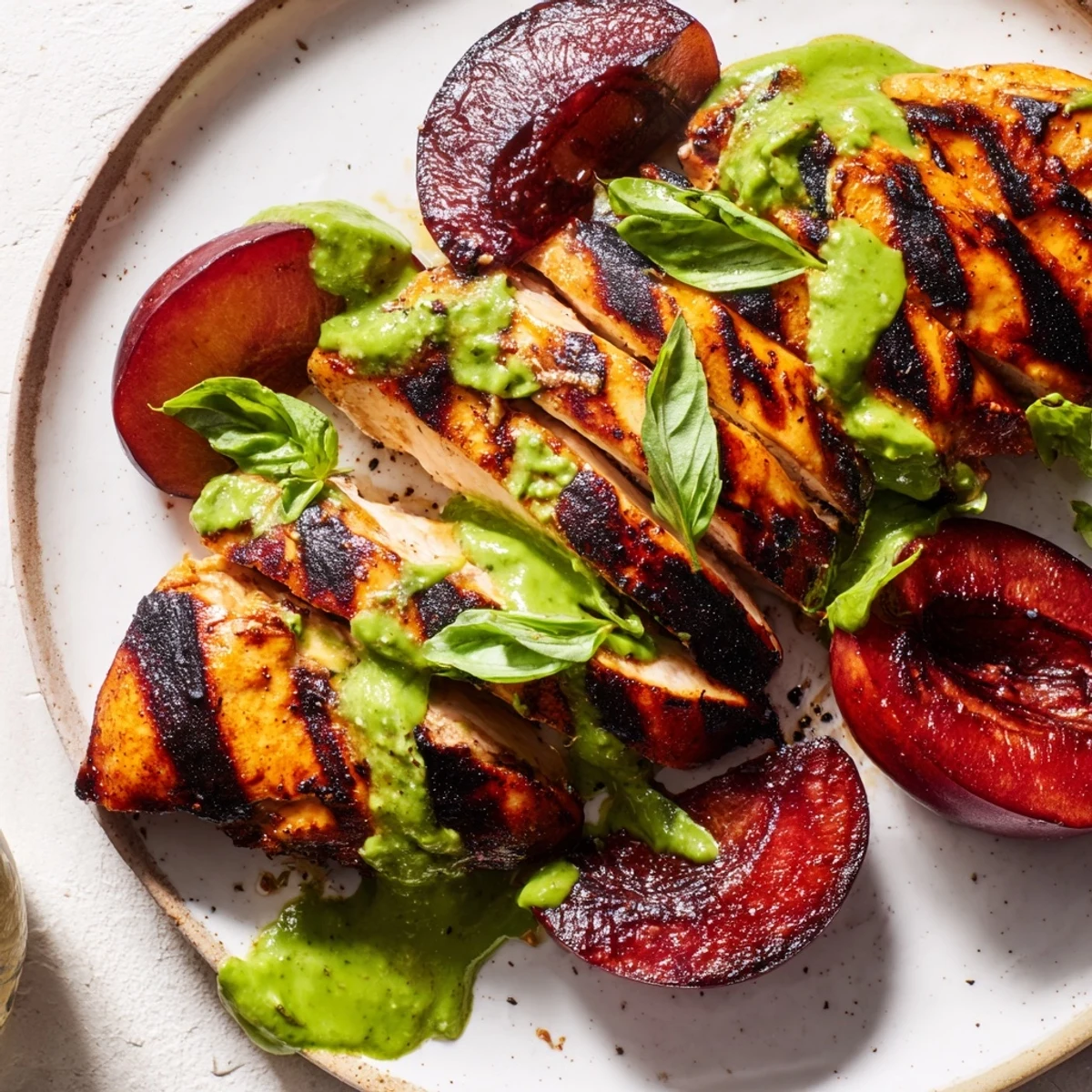 Grilled Plum Chicken Basil Avocado