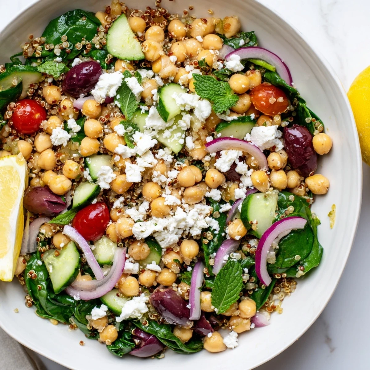 Mediterranean Chickpea Spinach Lemon Bowl