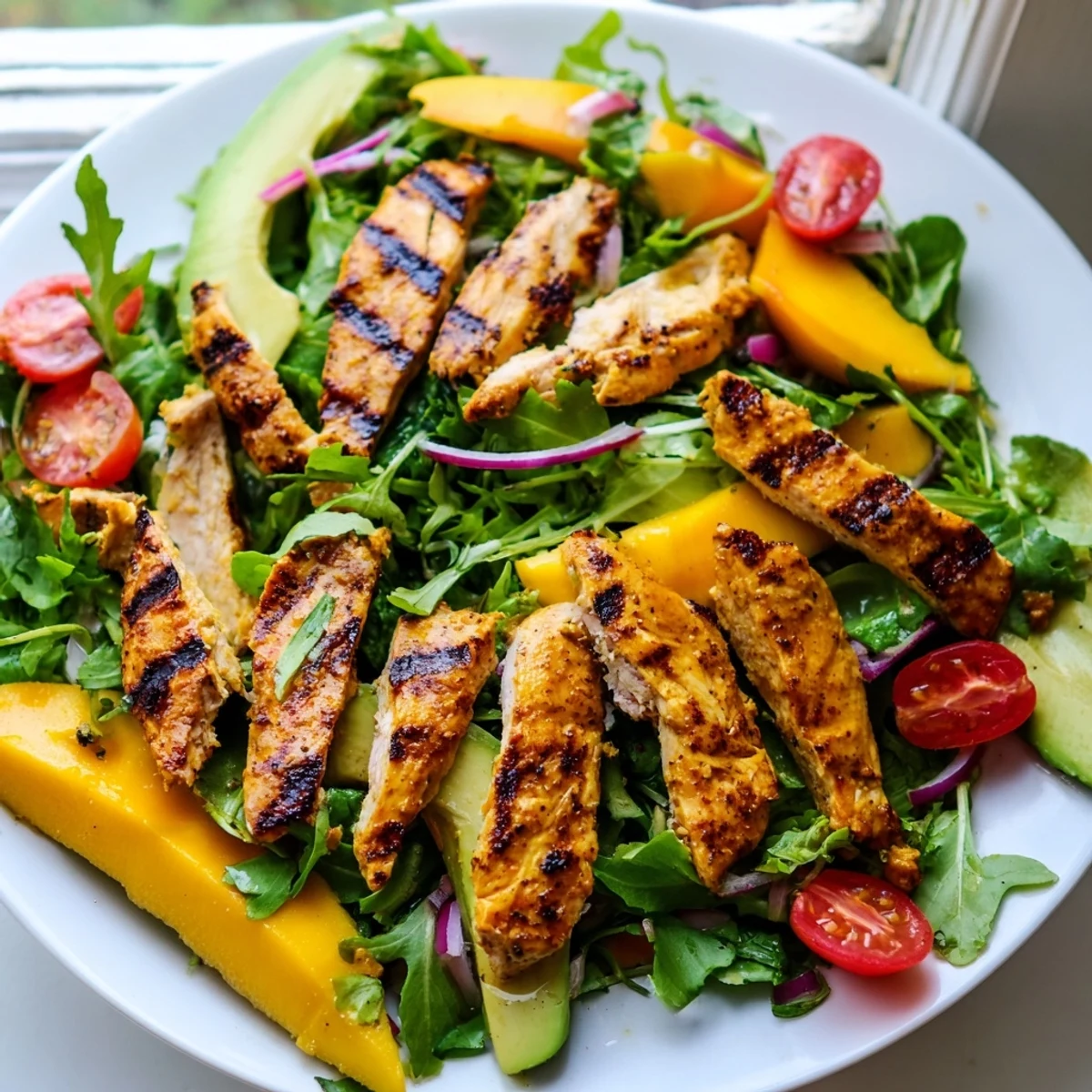 Grilled Mango Avocado Chicken Salad