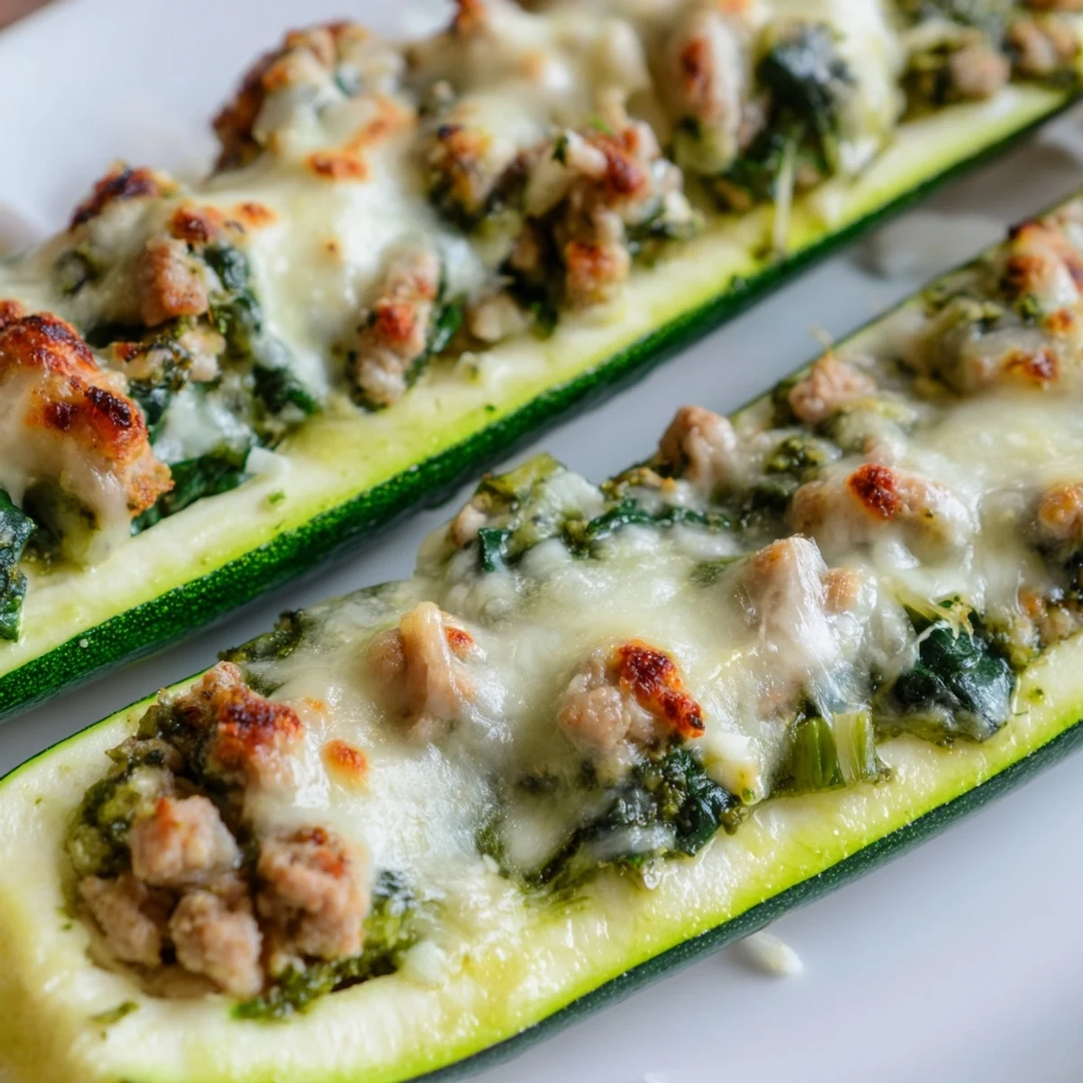 Pesto Turkey Spinach Zucchini Boats