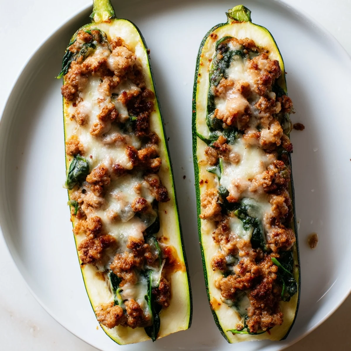 Pesto Turkey Spinach Zucchini Boats