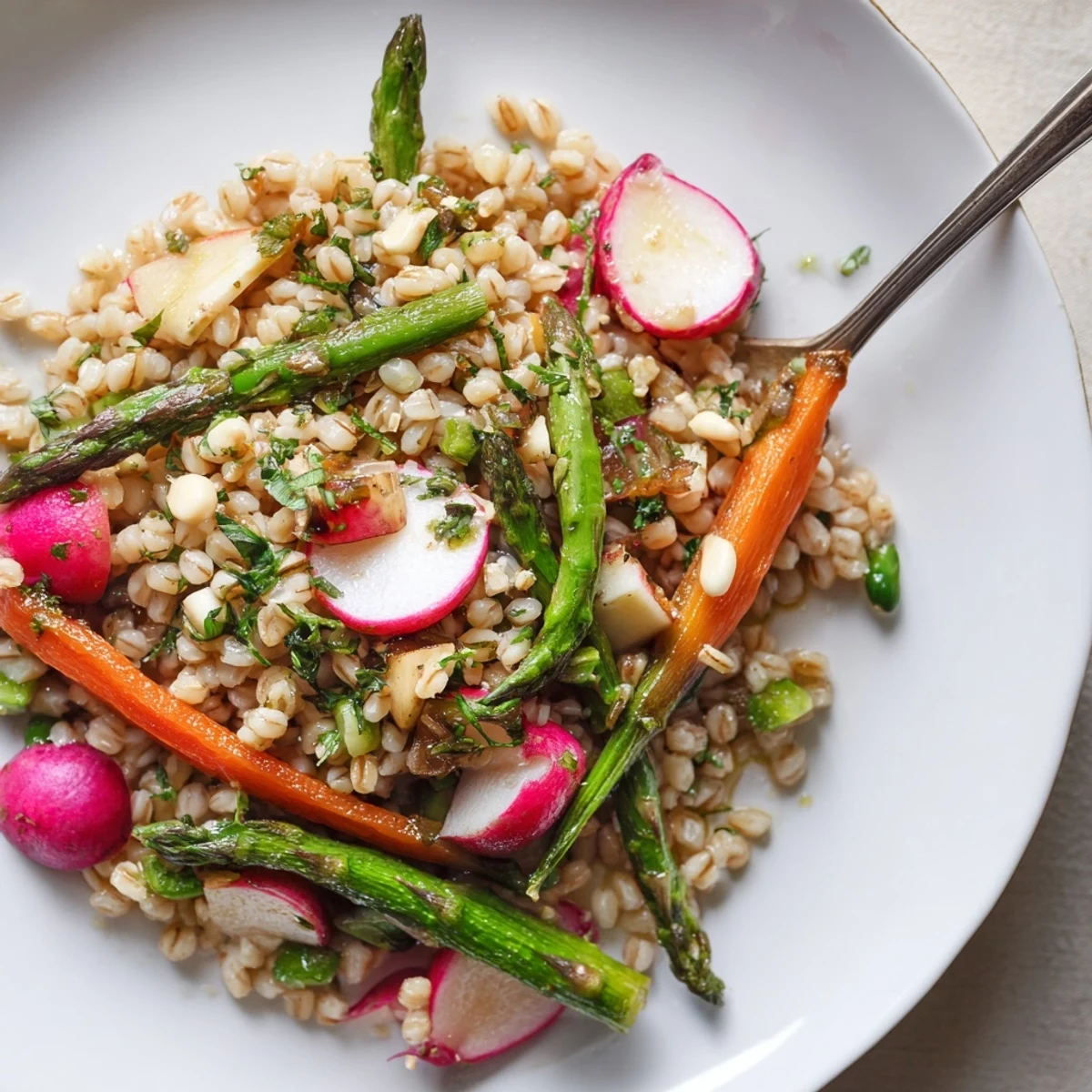 Warm Barley Roasted Spring Salad