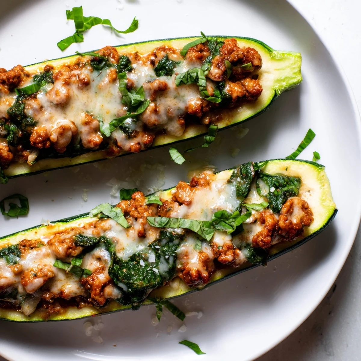Pesto Turkey Zucchini Boats