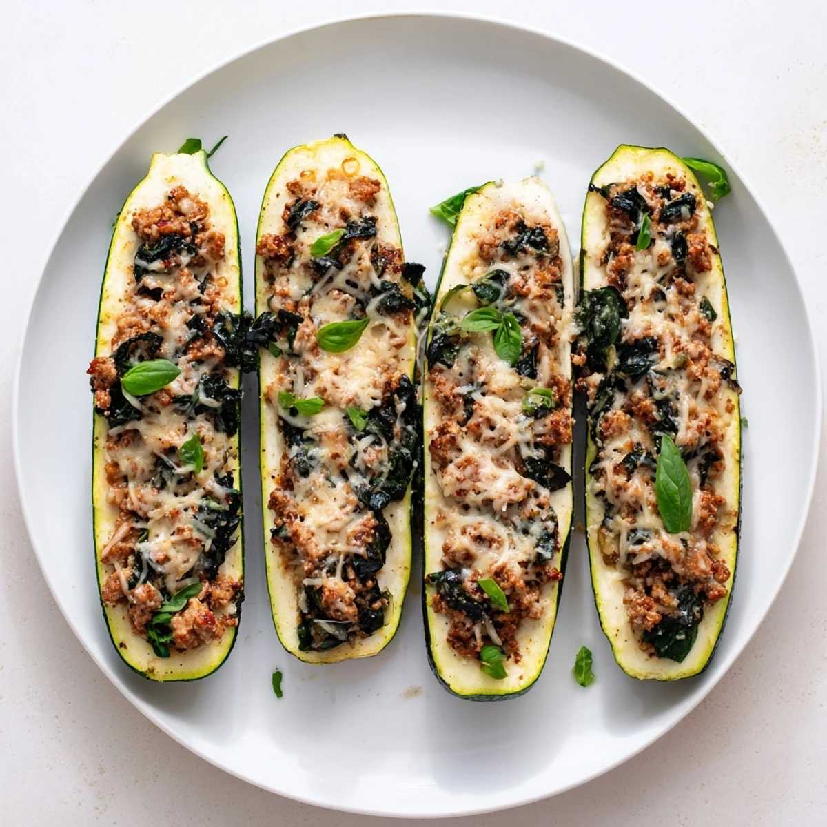 Pesto Turkey Zucchini Boats