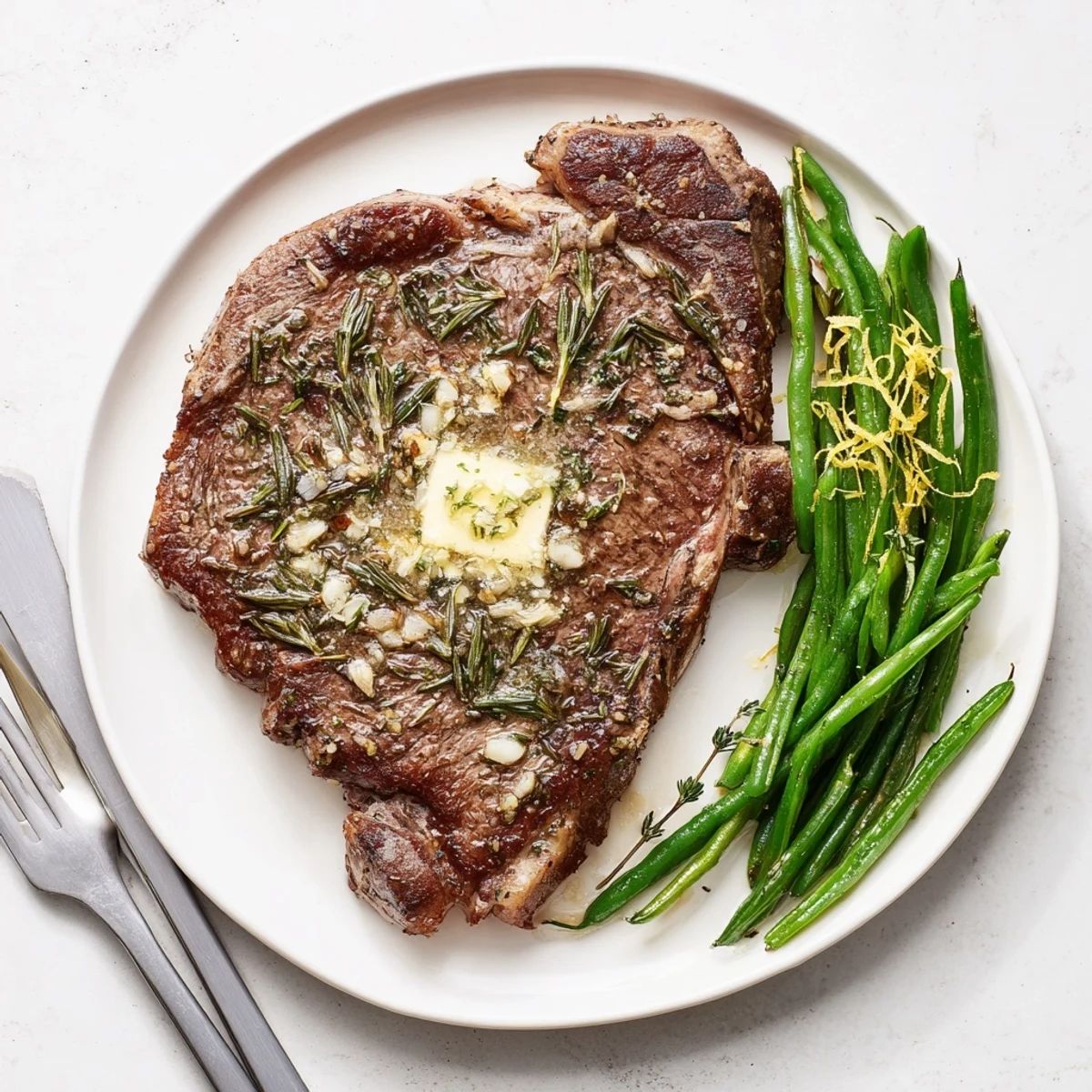 Garlic Herb Steak With Roasted Beans