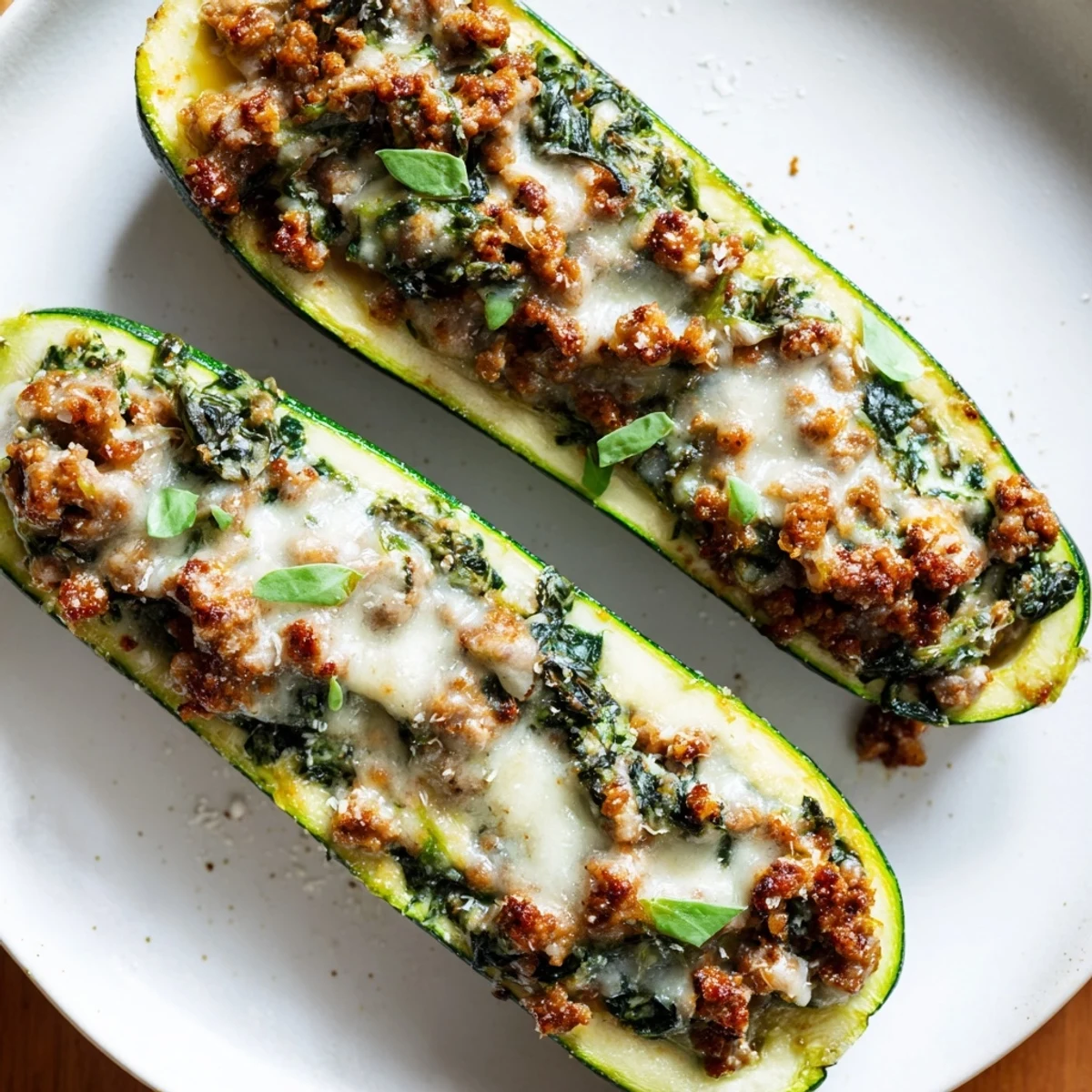 Pesto Turkey Spinach Zucchini Boats