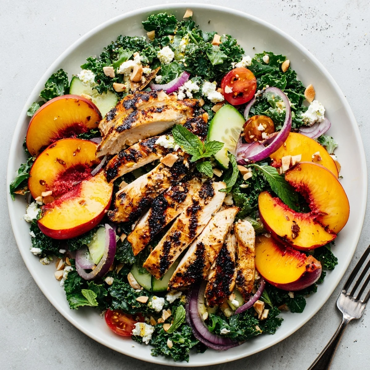 Grilled Nectarine Kale Chicken Salad