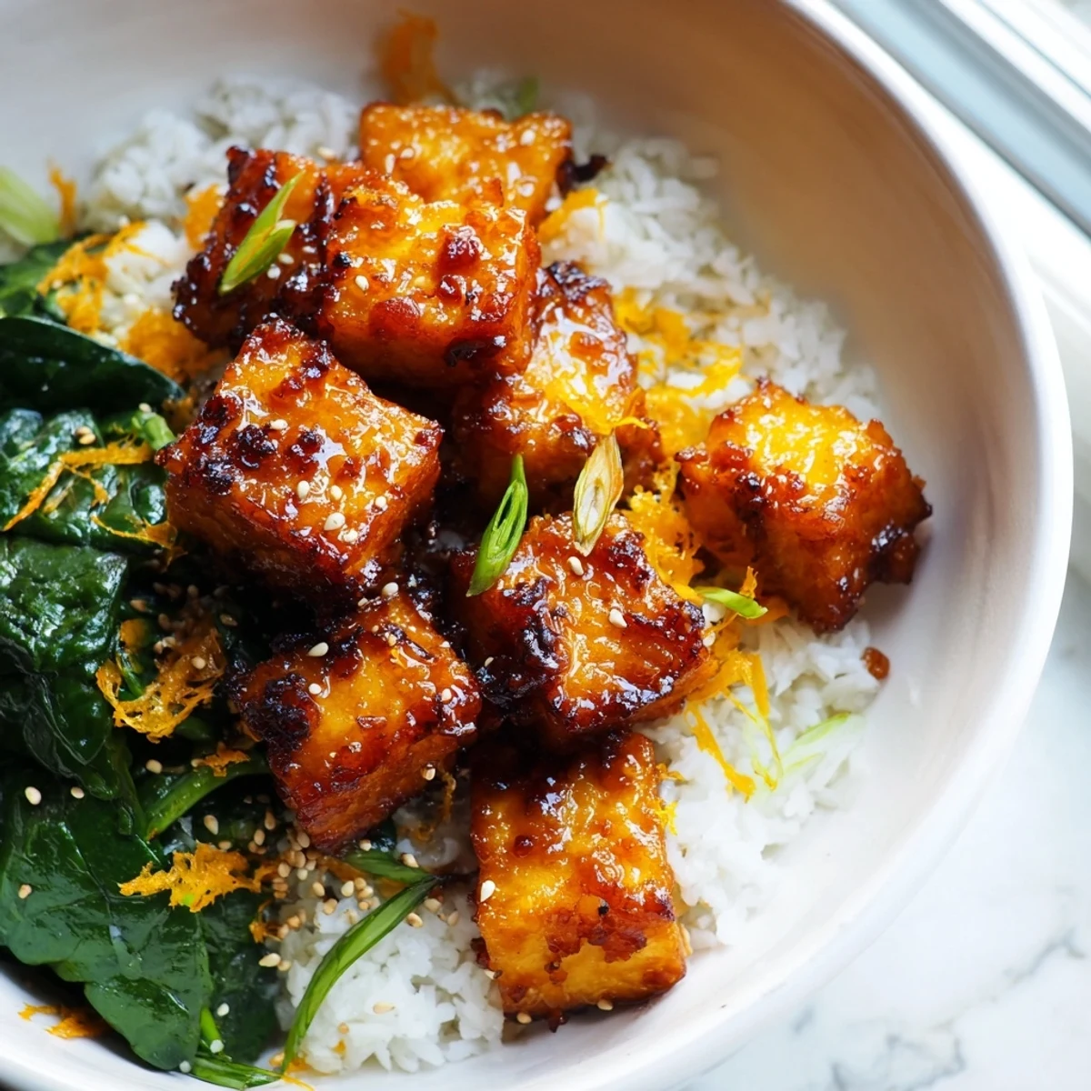 Sticky Orange Ginger Tofu Bowl