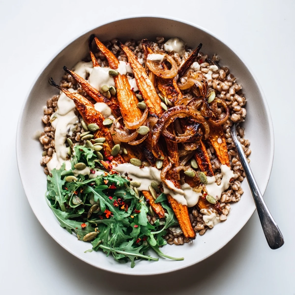 Roasted Carrot Tahini Farro Bowl