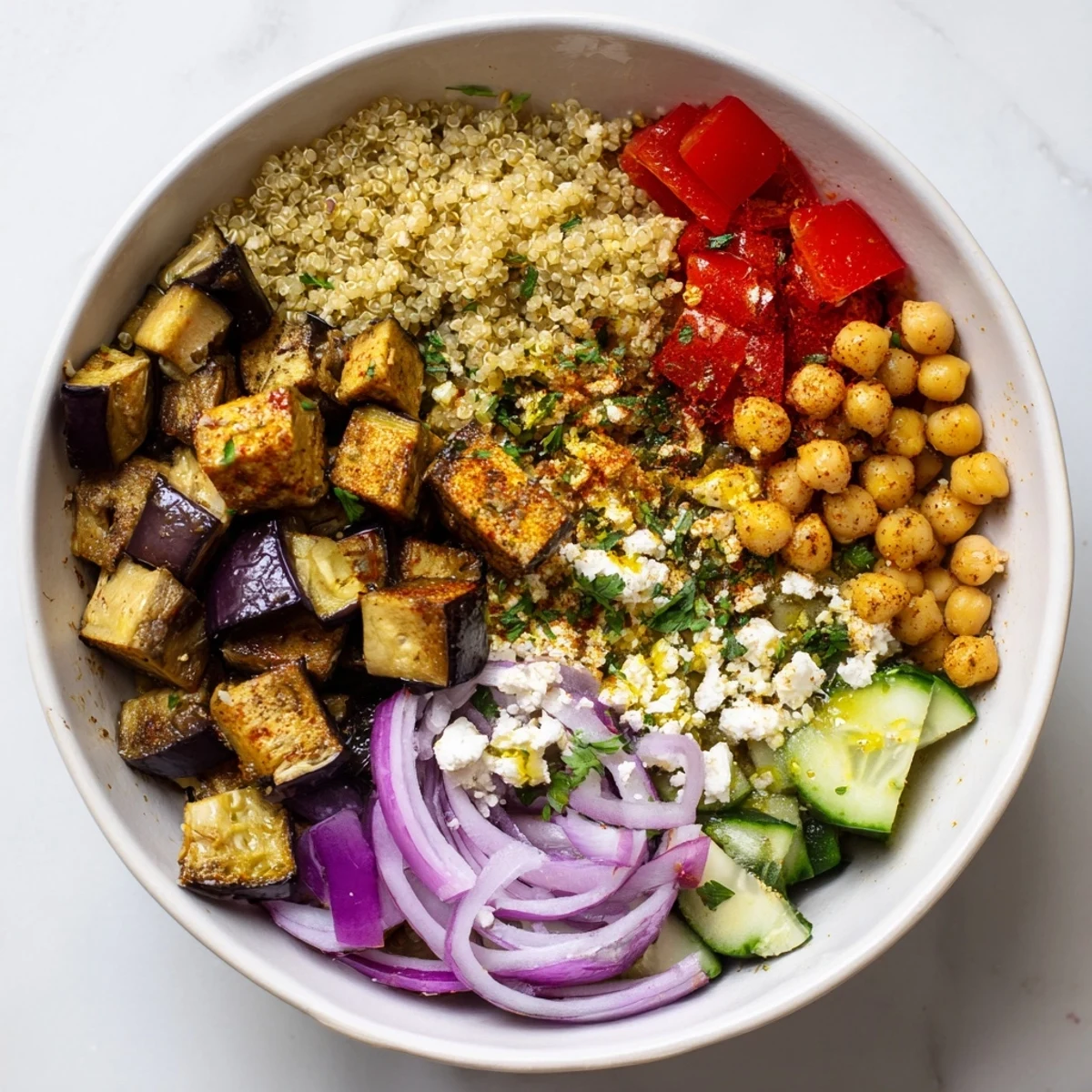 Mediterranean Eggplant Quinoa Bowl