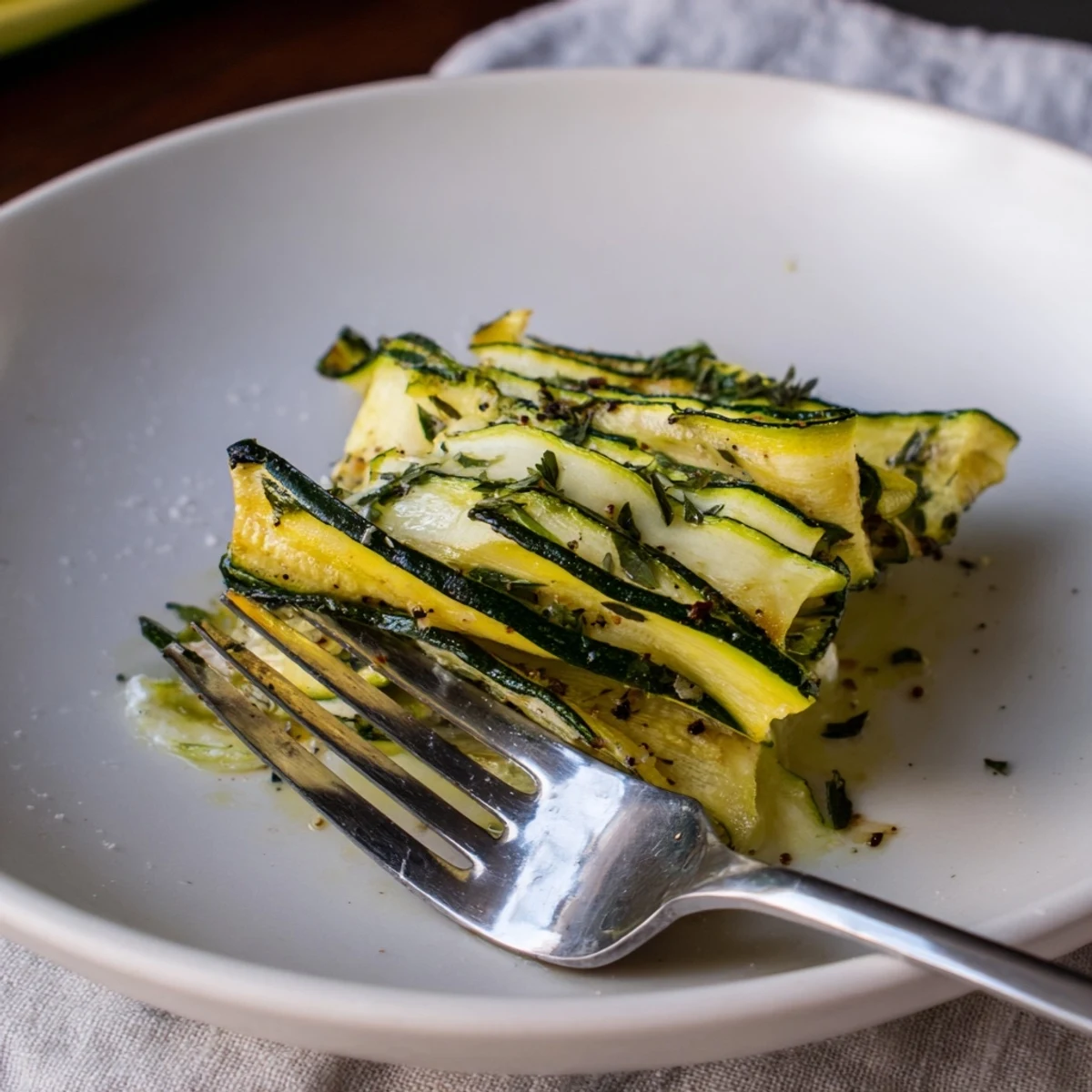 Close up of roasted zucchini boats featuring a zesty ricotta topping and vibrant green herbs.